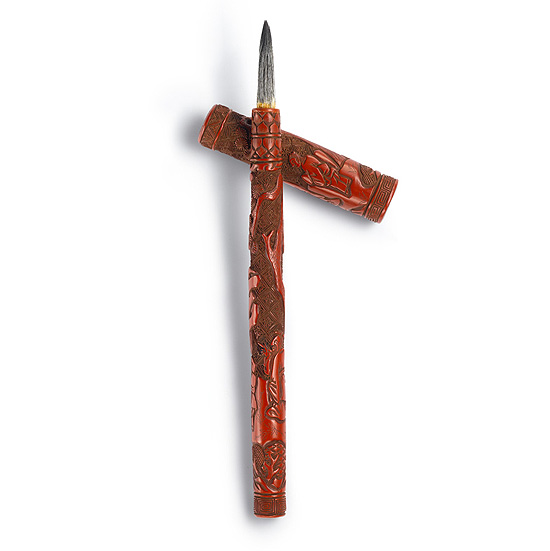 A CINNABAR LACQUER BRUSH AND COVER