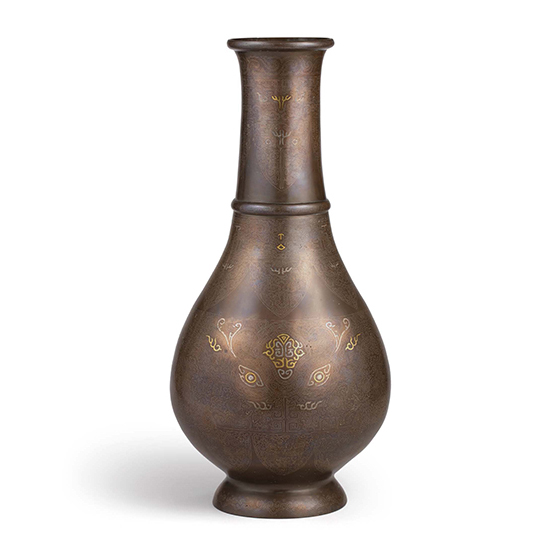 A LARGE ARCHAISTIC GOLD AND SILVERINLAID BRONZE VASE